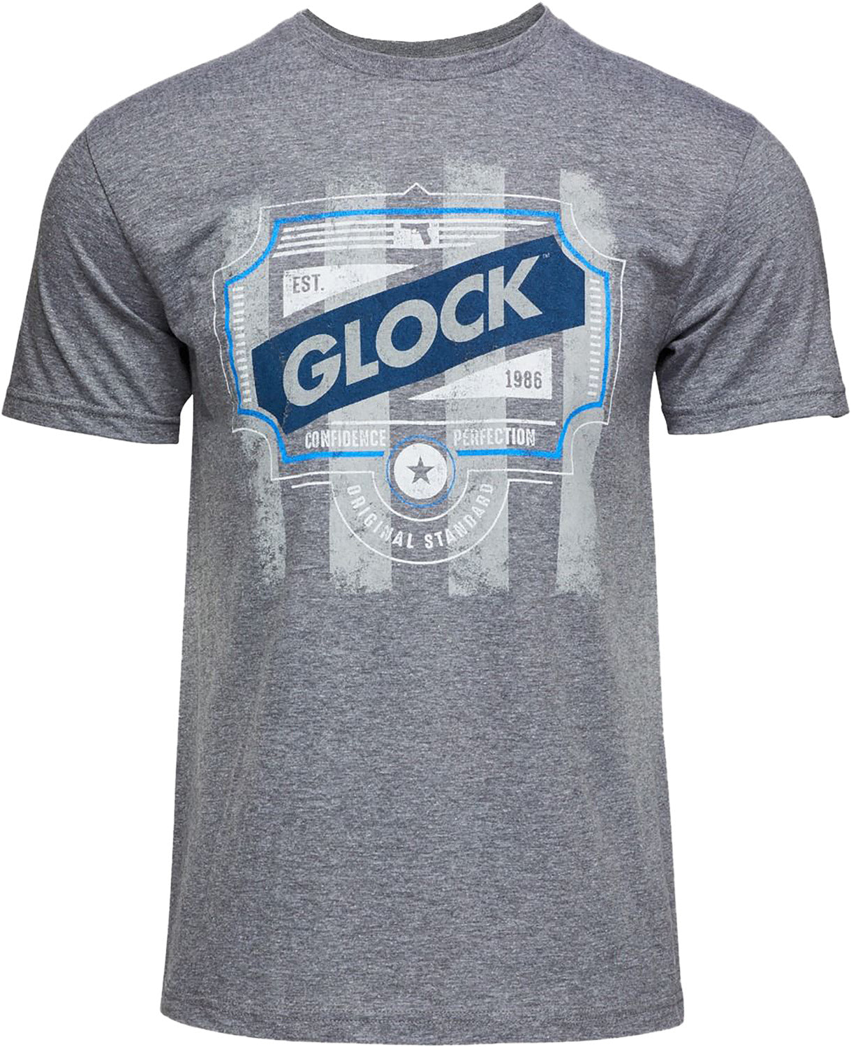 Glock AP96209 Blue Line Tee Gray Ringspun Cotton/Polyester Short Sleeve 2XL
