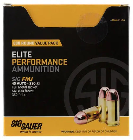 Sig Sauer 9mm Luger / Parabellum ELITE PERFORMANCE BA FMJ FMJ Training,Target 115gr FMJ Ammo