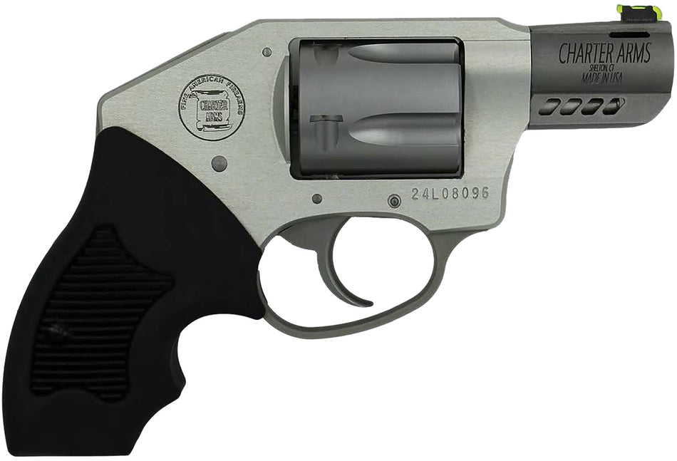 Charter Arms 53801 Off Duty Coyote 380 ACP 5rd 2" Matte Stainless Ported Barrel & Cylinder, Anodized Aluminum Frame, Black Finger Grooved Rubber Grip, Concealed Hammer