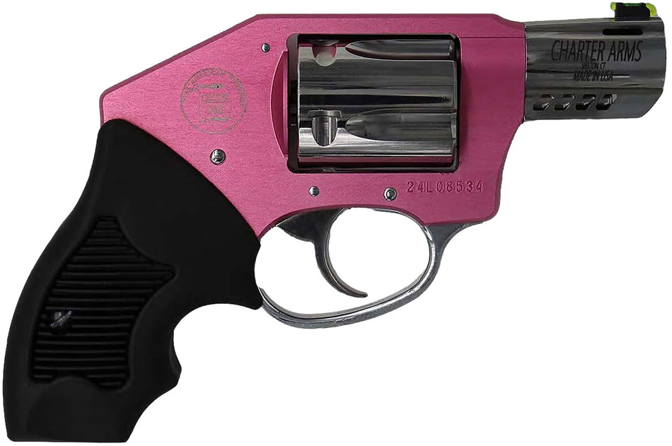 Charter Arms 53812 Off Duty Coyote 380 ACP 5rd 2" Stainless Ported Barrel, High Polished Cylinder, Pink Aluminum Frame, Black Finger Grooved Rubber Grip, Concealed Hammer