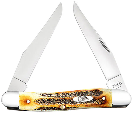Case 65346 Muskrat 2.90" Folding Clip Point Plain Polished Tru-Sharp SS Blade, Burnt Dark Amber 6.5 BoneStag Handle