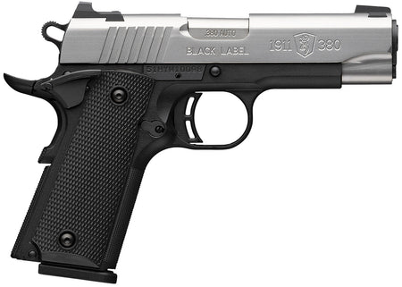 Browning 051119492 1911 Black Label Compact 380 ACP 8+1 3.63" Stainless Steel Barrel, Satin Stainless Steel Serrated Slide, Matte Black Polymer Frame, Black Polymer Grip