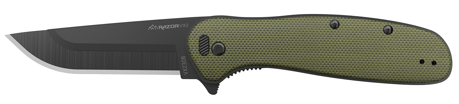 Outdoor Edge VX230CC Razor VX2 3" Folding Plain 420J2 SS Blade Green