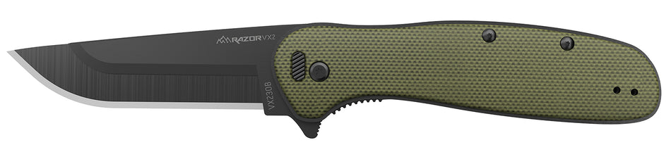 Outdoor Edge VX230CC Razor VX2 3" Folding Plain 420J2 SS Blade Green