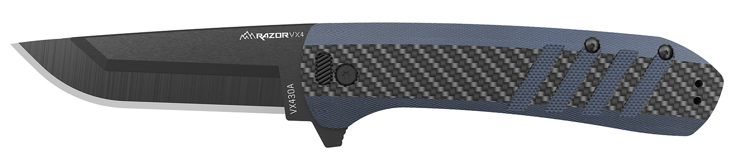 Outdoor Edge VX430CC Razor VX4 3" Folding Plain Carbon Fiber/Blue