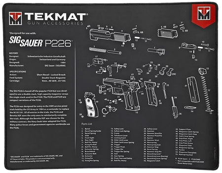 TekMat TEKR20SIGP226 Sig Sauer P226 Ultra 20 Cleaning Mat Black/White Rubber 15"x20" Sig Sauer P226 Parts Diagram