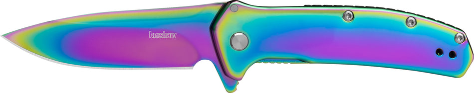 Kershaw 2044RBW Outcome 2.80" Folding Drop Point Plain Polished Rainbow PVD 8Cr13MoV SS Blade, Polished Rainbow PVD Stainless Steel Handle