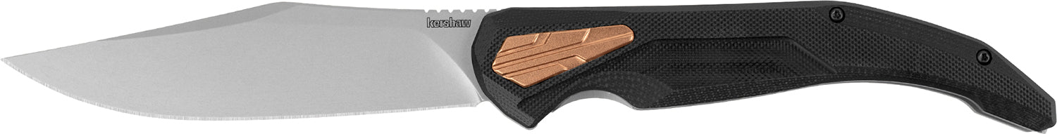 Kershaw 2076 Strata 4" Folding Cleaver Plain Stonewashed D2 Steel Blade, Bead Blasted SS/Black G10 Handle w/Copper Insert