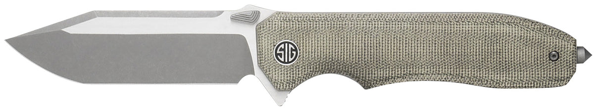 Sig Sauer Knives VA9GT Validus 3.78" Folding Modified Tanto Plain Dark Acid Stonewash/Satin M390 Steel Blade, 4.76" Green Canvas Micarta Handle