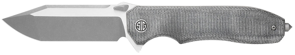 Sig Sauer Knives VA9SBT Validus 3.78" Folding Modified Tanto Plain Dark Acid Stonewash/Satin M390 Steel Blade, 4.76" Salt & Pepper Canvas Micarta Handle