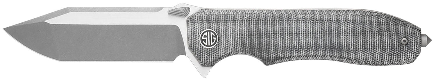 Sig Sauer Knives VA9SBT Validus 3.78" Folding Modified Tanto Plain Dark Acid Stonewash/Satin M390 Steel Blade, 4.76" Salt & Pepper Canvas Micarta Handle