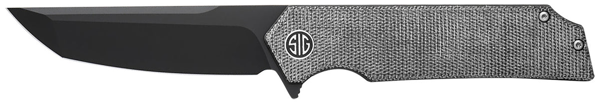 Sig Sauer Knives TS8BB Tsuru 3.30" Folding Tanto Plain Black PVD 154CM SS Blade, 4.20" Salt & Pepper Micarta Handle