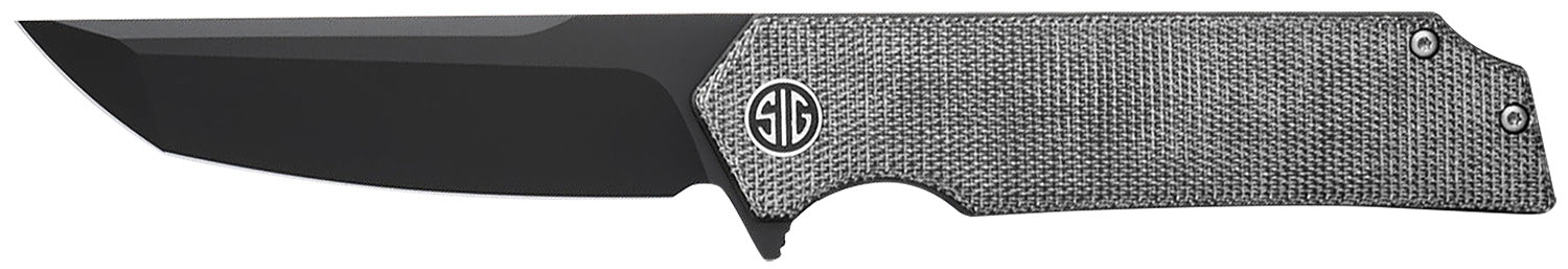Sig Sauer Knives TS8BB Tsuru 3.30" Folding Tanto Plain Black PVD 154CM SS Blade, 4.20" Salt & Pepper Micarta Handle