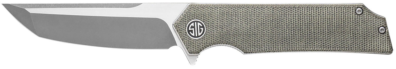 Sig Sauer Knives TS8SG Tsuru 3.30" Folding Tanto Plain Satin 154CM SS Blade, 4.20" Green Canvas Micarta Handle