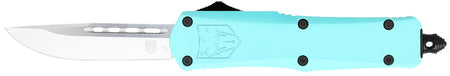 CobraTec Knives STBFS3DNS FS-3 Small 2.75" OTF Drop Point Plain D2 Steel Blade, 4.25" Mint Blue Aluminum Alloy Handle