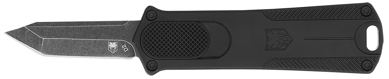 CobraTec Knives CALI952BLKTNS 952 *CA Compliant 1.75" OTF Tanto Plain Stonewashed D2 Steel Blade, 3" Black Anodized Aluminum Handle