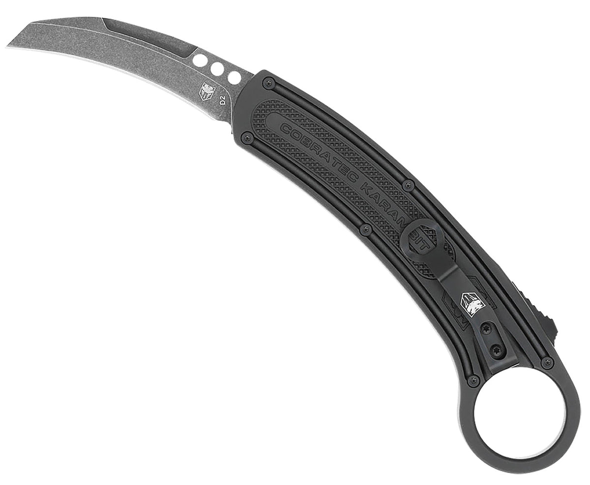 CobraTec Knives CTBKRH Karambit 2.75" Folding Plain Stonewashed D2 Steel Blade, 5.88" Black Anodized w/Finger Ring Aluminum Handle