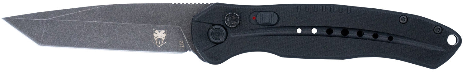 CobraTec Knives BLKDIABLOTNS Diablo Automatic 3.50" Folding Plain Black Stonewashed D2 Steel Blade, 4.75" Black G10 Handle