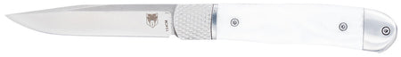 CobraTec Knives CTTHRWTABA154CM Trapper Small 3.13" Folding Plain 154CM SS Blade, 4.25" White Abalone Scales Handle