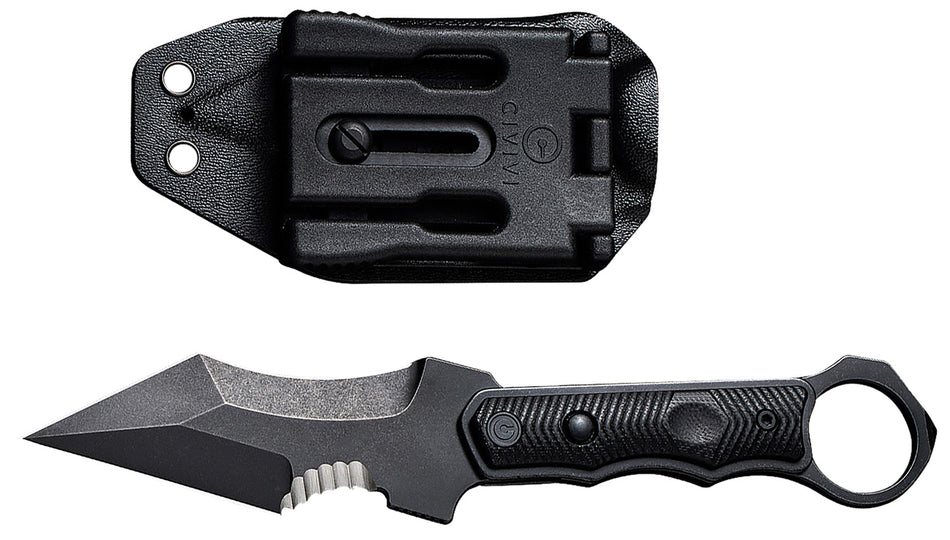 Civivi Knives C20037B-1 Orthrus 3.76" Fixed Karambit/Straight Black Stonewashed Nitro-V Steel Blade, 4.30" Black w/Finger Ring G10 Handle