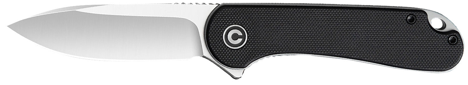 Civivi Knives C907A Elementum 2.96" Folding Plain Satin D2 Steel Blade, 4.03" Black Textured G10 Handle