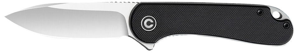 Civivi Knives C907A Elementum 2.96" Folding Plain Satin D2 Steel Blade, 4.03" Black Textured G10 Handle