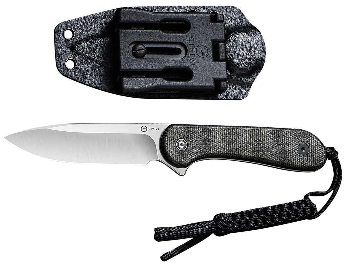 Civivi Knives C2105B Elementum 3.98" Fixed Plain Satin D2 Steel Blade, 4.50" Dark Green Micarta Handle