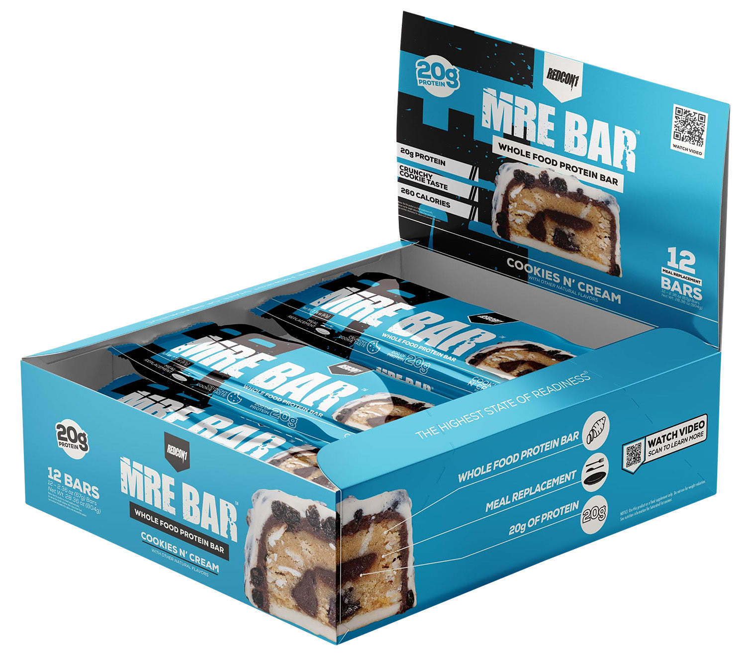 Redcon1 RC1MREBCC12 MRE Protein Bar Cookies N Cream 12 Pack 810044577099