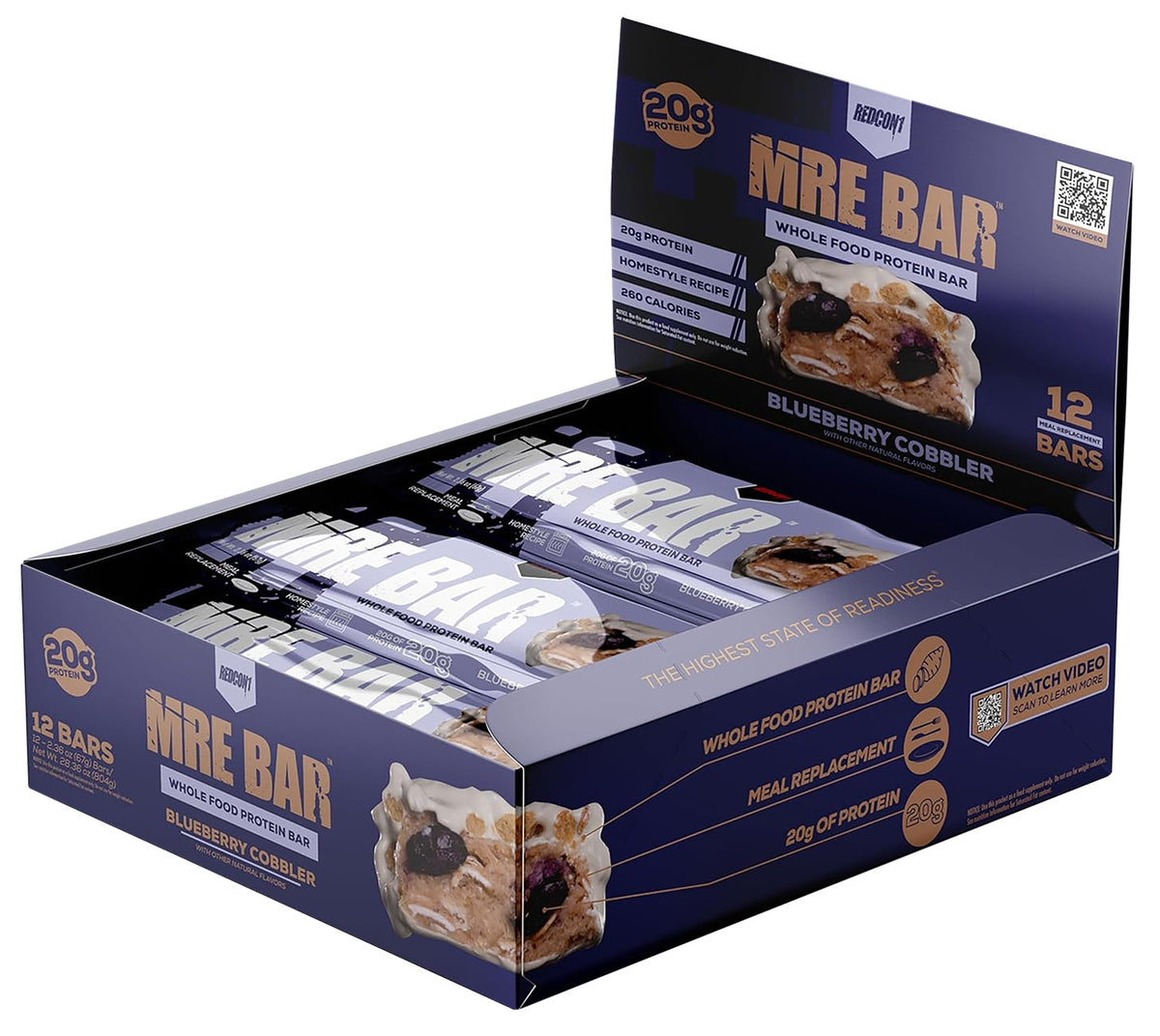 Redcon1 RC1MREBBBC12 MRE Protein Bar Blue Berry Cobbler 12 Pack 810044571134