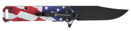 Smith & Wesson Knives 1227078 America's Heroes w/Bullet Knife 3.40" Folding Plain Black Oxide Stainless Steel Blade, 4.50" US Flag Handle, Bullet Knife, Gift Tin