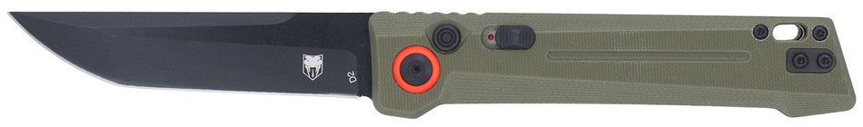 CobraTec Knives CTIFRODG Inferno 3.50" OTF Tanto Plain Black TiCN D2 Steel Blade, 4.75" OD Green Textured Handle
