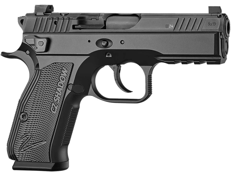 CZ-USA 91244 Shadow 2 Carry Carry Frame 9mm Luger 15+1 4" Black Steel Barrel, Black Serrated Slide, Black Aluminum Frame w/Beavertail & Picatinny Rail, Black Duralumin Grip
