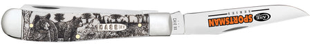 Case 81223 Sportsman Trapper 3.24" Clip/3.27"Spey Folding Plain Mirror Polished Tru-Sharp SS Blade, Bear Wildlife Engraving Natural Bone Handle