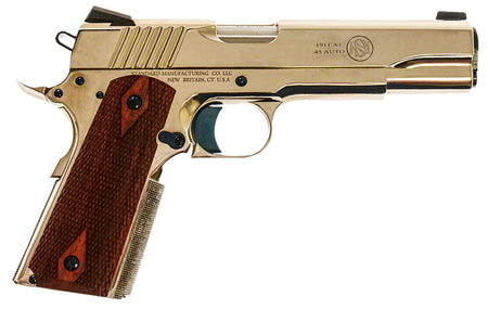 Standard Mfg 1911 Standard Full Size Frame 45 ACP 7+1 5" Stainless Match Grade Barrel, Nickel Steel Serrated Slide, Nickel Steel Frame w/Beavertail, Walnut Double Diamond Grip