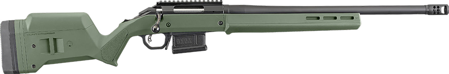 Ruger 26935 American Hunter 308 Win 5+1 20" Matte Black Threaded Barrel, Matte Black Steel Receiver w/Picatinny Rail Receiver, Olive Green Magpul Adjustable Hunter Synthetic Stock, Right Hand