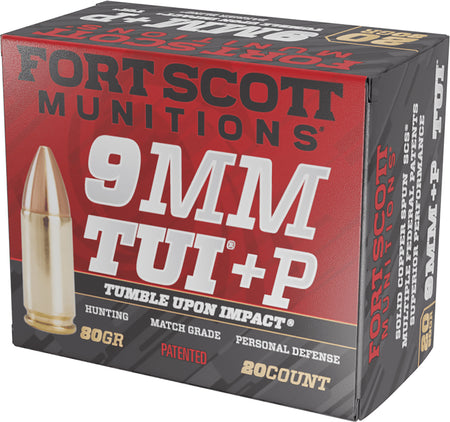 Fort Scott Munitions 9mm Luger / Parabellum Tumble Upon Impact (TUI) +P 80gr Solid Ammo