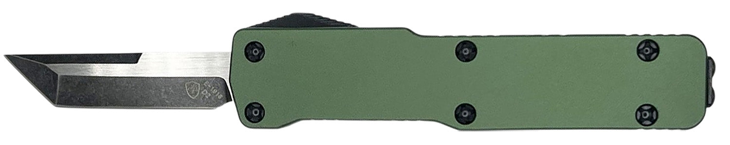 Templar Knife Premium LW 1.85" OTF Tanto Plain Black Oxide Stonewashed Powder Coated D2 Steel Blade, 3.50" Green Anodized Aluminum Handle, California Legal