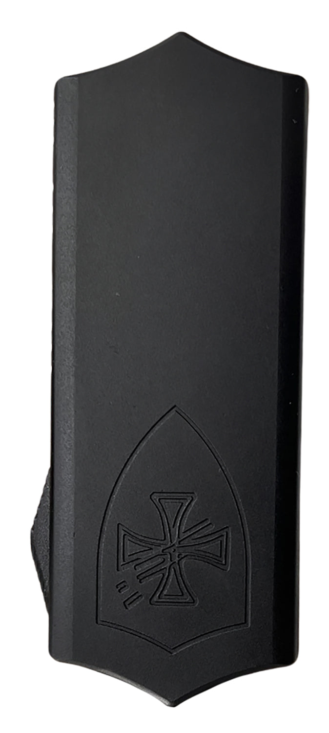 Templar Knife Excalibur Money Clip 1.90" OTF Plain Black Oxide Stonewashed Powder Coated D2 Steel Blade, 3.37" Black Aluminum Handle