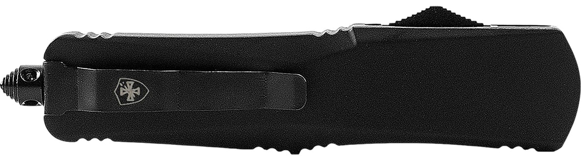 Templar Knife SBR331 Gen II Slim 3.43" OTF Drop Point Plain Black Oxide Stonewashed 440C SS Blade, 5.05" Black Aluminum/Rubber Handle, Glass Breaker