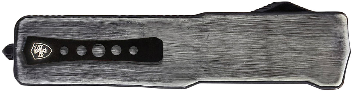 Templar Knife Premium Weighted Knight Slim 3.16" OTF Drop Point Plain Black Oxide Stonewashed Powder Coated D2 Steel Blade, 4.93" Gunmetal Anodized Aluminum Zinc Alloy Handle