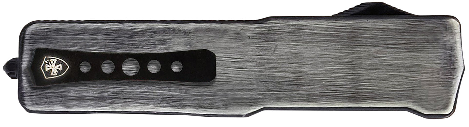 Templar Knife Premium Weighted Knight Slim 3.16" OTF Drop Point Plain Black Oxide Stonewashed Powder Coated D2 Steel Blade, 4.93" Gunmetal Anodized Aluminum Zinc Alloy Handle
