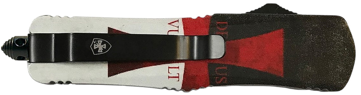 Templar Knife Gen II Templar Flag Large 3.50" OTF Tanto Plain Black Oxide Stonewashed 440C SS Blade, 5.50" Templar Flag Aluminum Handle, Glass Breaker