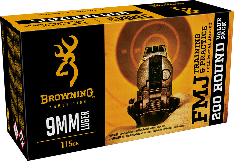Browning 9mm Luger / Parabellum Training & Practice Value Pack 115gr FMJ Ammo