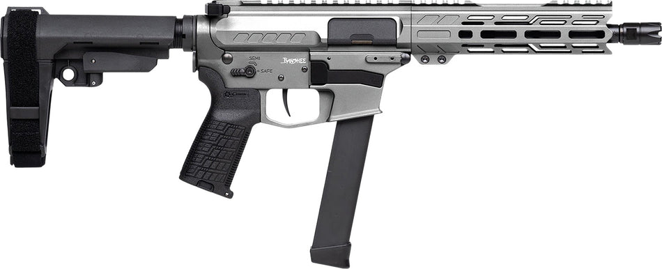 CMMG 99A520FTNG Banshee FE MkGs 9mm Luger 33+1 8" Black Nitride Threaded Barrel, M-LOK Handguard, Tungsten Cerakote Aluminum Receiver w/Picatinny Rail, Black Polymer CMMG RipBrace, CMMG Zeroed Grip