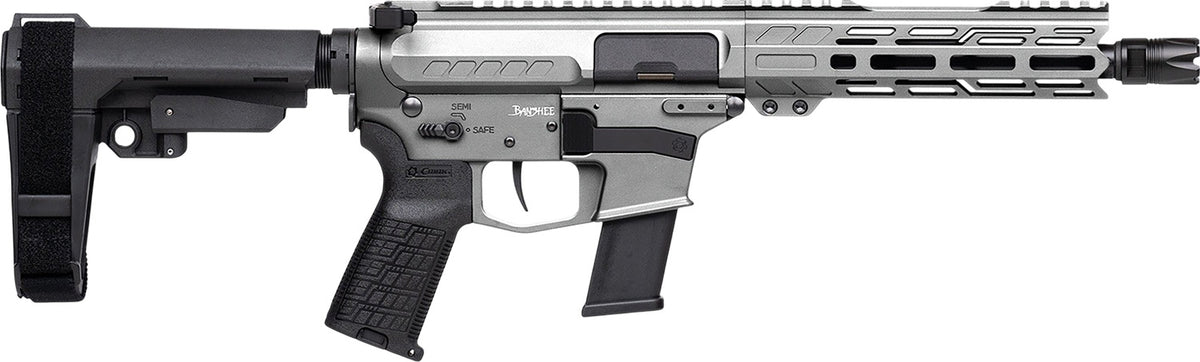CMMG 45A890FTNG Banshee FE MkG 45 ACP 13+1 8" Black Nitride Threaded Barrel, M-LOK Handguard, Titanium Cerakote Aluminum Receiver w/Picatinny Rail, Black Polymer CMMG RipBrace, CMMG Zeroed Grip