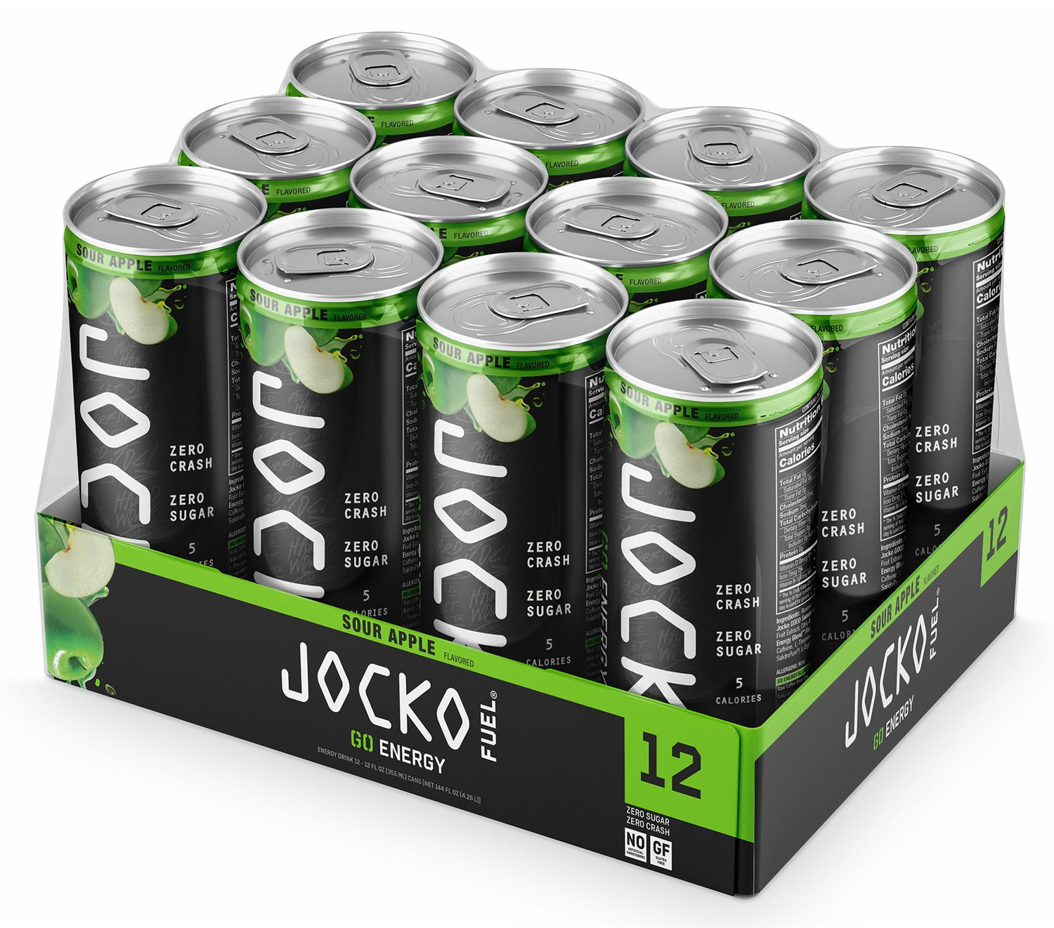 Jocko Fuel 29003 Sour Apple Energy Drinks 12oz 12Pack 810076290031