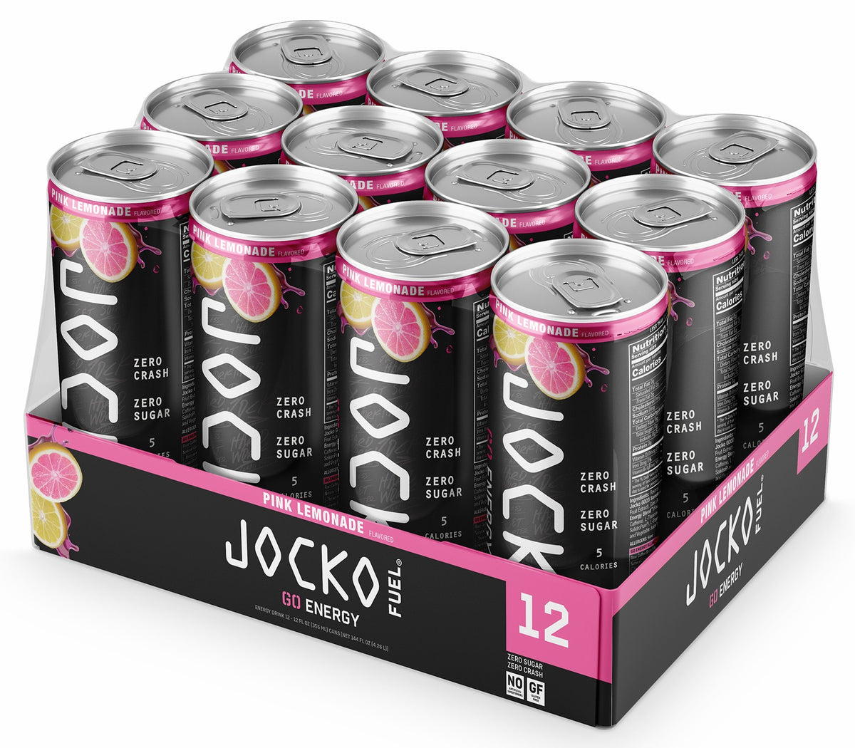 Jocko Fuel 29076 Pink Lemonade Energy Drinks 12oz 12Pack 810076290796