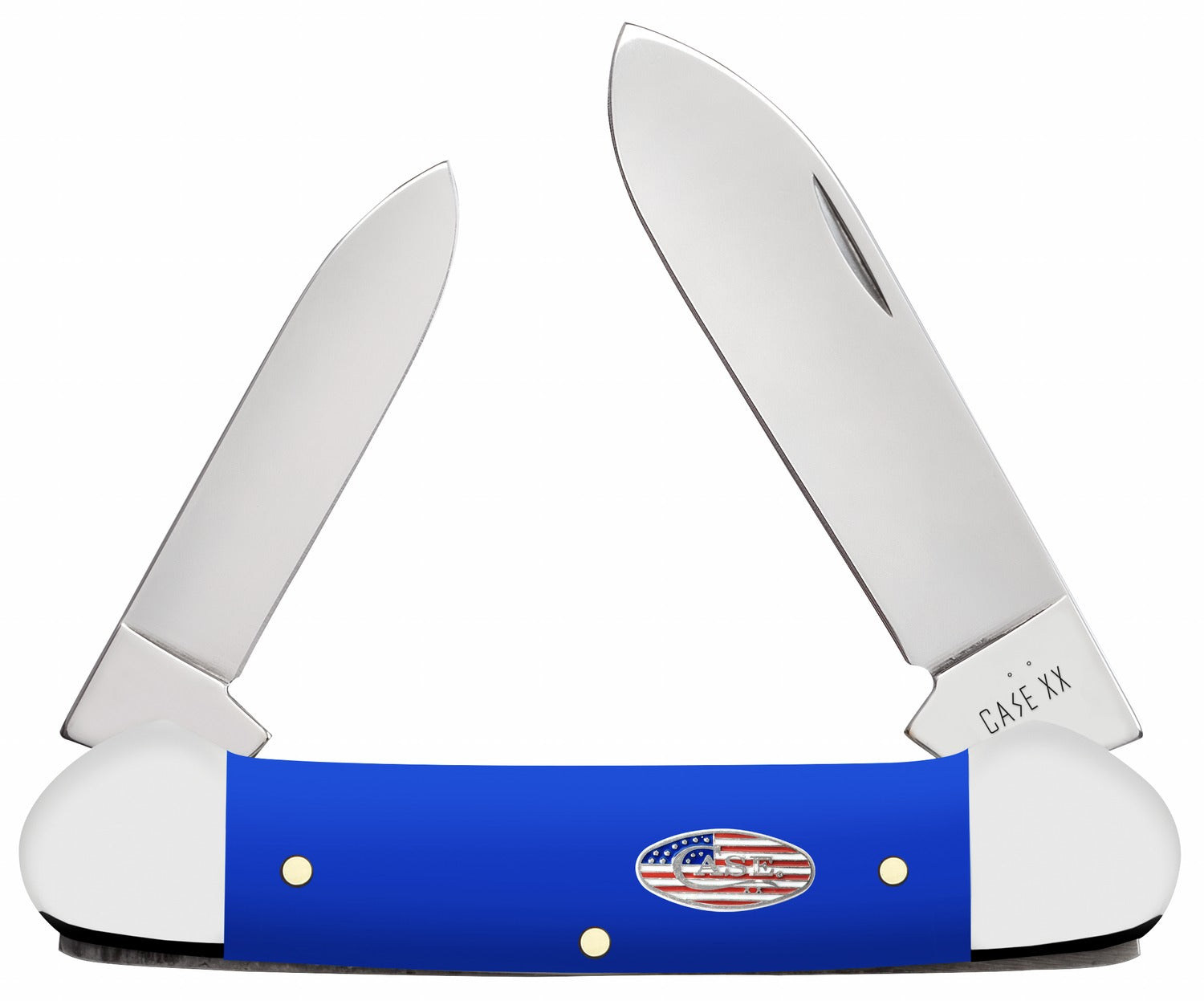 Case 16404 Canoe Folding Pen/Spear Plain Tru-Sharp SS Blade. Smooth Royal Blue Synthetic Handle
