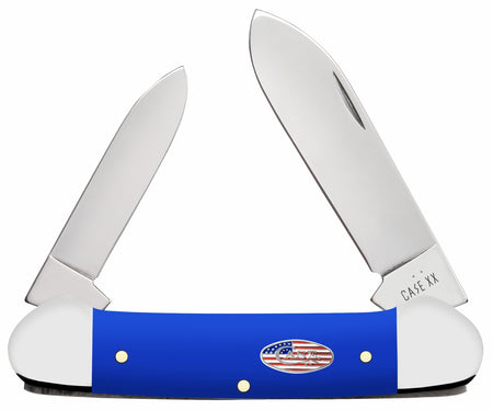 Case 16404 Canoe Folding Pen/Spear Plain Tru-Sharp SS Blade. Smooth Royal Blue Synthetic Handle