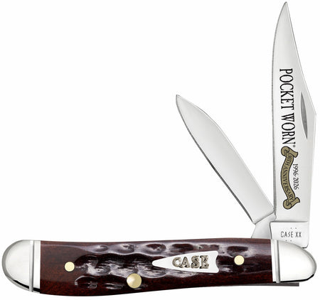 Case 55234 Pocket Worn Peanut Folding Clip Point/Pen Plain Tru-Sharp SS Blade, Mahogany Corn Cob Jigged Bone Handle